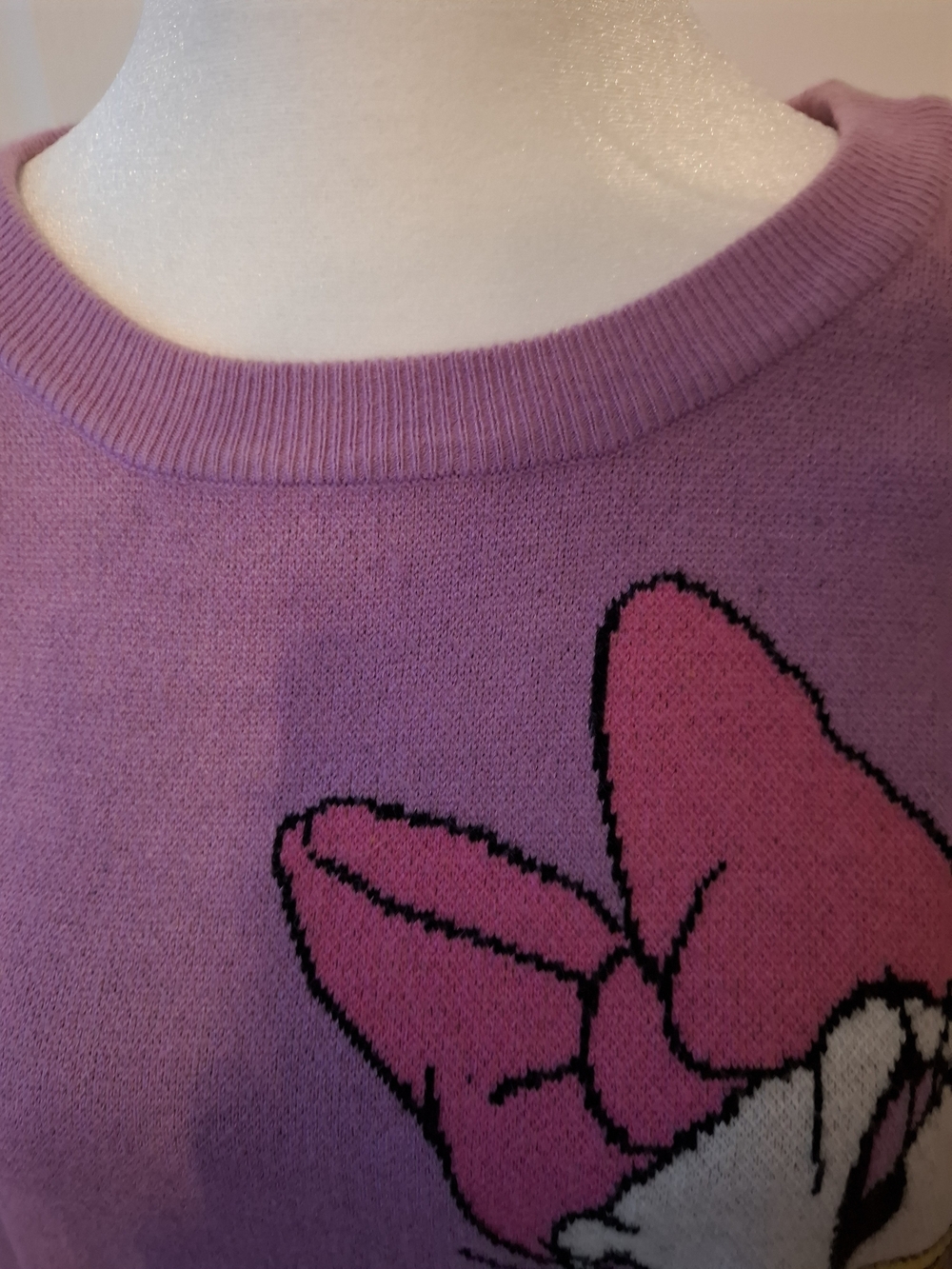 Disney Lilac Daisy Duck Crewneck Sweater with Pink Bow & Yellow Accents - Picture 10 of 13